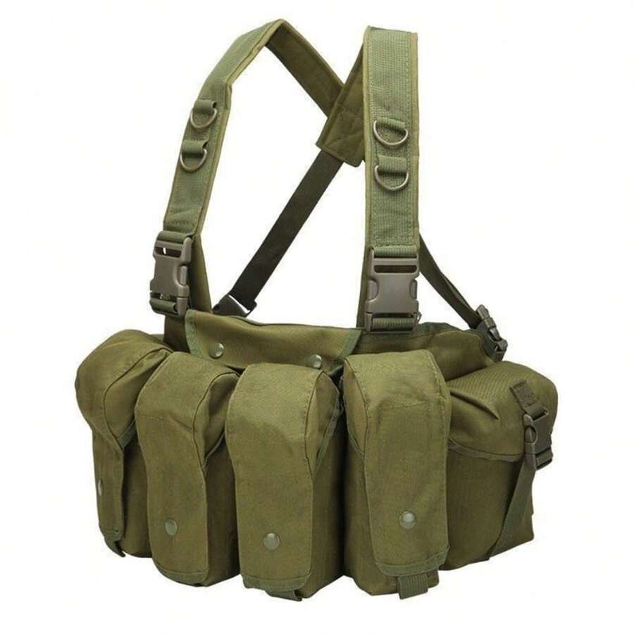 Chaleco táctico multifuncional al aire libre para cazar y acampar Chaleco Porta Placas con carga múltiples bolsillos chaleco para hombres - Verde militar - Ver 1