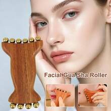 Face Massager For Jawline And Eyes Brass Wood Meridian Pressure Brush Full Body Massage Manual Massager Tool For Men Women Beauty Tool - Brown - View 2