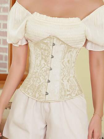 女士提花连体衣，短款提胸束腰塑身衣，适合万圣节派对穿着