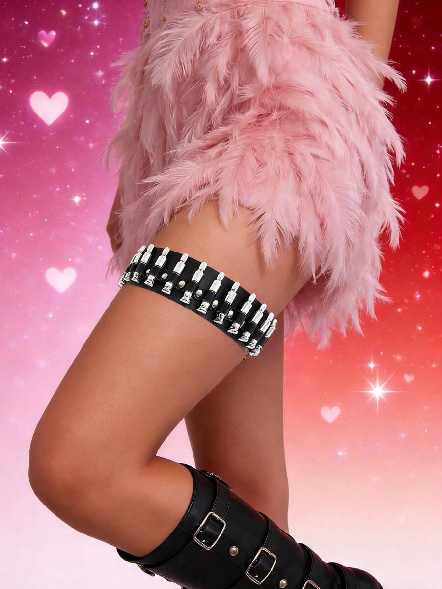 1pc Women Punk Style Leg Garter Thigh Garter With Waist Belt, Costume Accessory, Leather Leg Strap, Festival Cosplay Prop