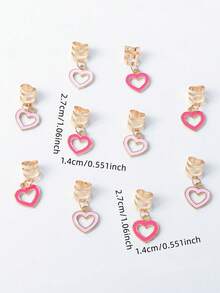 10件装女士编织爱心吊坠发饰，粉色和浅粉色爱心吊坠发饰，发型设计，情人节爱心发饰，编织装饰，耳环，发夹，发卡，发夹，情人节配饰礼物，情人节配饰，头部配饰，发卡 - 彩色 - 查看 5