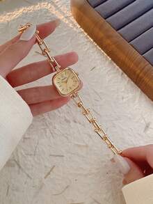 1pc Gold Square Bracelet Women's Quartz Watch Exquisite Compact And Fashionable Suitable For Daily Matching Birthday/Graduation Gifts Casual - Gold - View 2