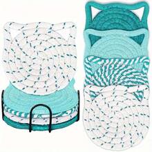 Juego de 4/8 posavasos con forma de oreja de gato, posavasos tejidos de color rosa brillante hechos a mano, posavasos absorbentes antideslizantes (con soporte), decoración del hogar, regalo para el Día de San Valentín y el Día de la Madre - Ver 3