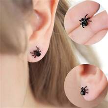 Cross-Border Hot-Selling Halloween 3D Black Spider Earrings Personality Fashion Simple Hip-Hop Style Spider Earrings - 黑色小蜘蛛(單隻) - 查看 5