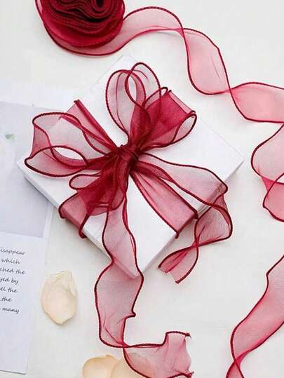 1/2/4/6/15/30卷半透明欧根纱丝带卷，适用于花束、礼品包装、蛋糕装饰、婚礼、装饰蝴蝶结、节日派对装饰