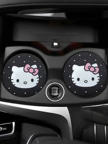 Sanrio 2pcs Hello Kitty Heart-Shaped Car Cup Holder Coasters, Creative Car Interior Accessories - Multicolor - View 7