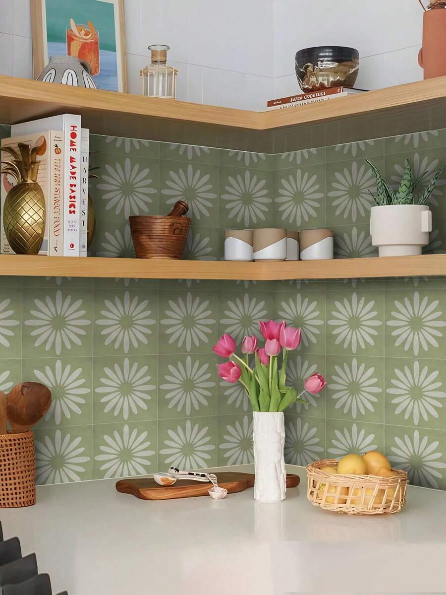 5.9*5.9英寸/7.78*7.78英寸-10片装波西米亚风格瓷砖地板墙贴厨房浴室客厅易移除家居装饰艺术墙贴自粘贴纸 - 彩色 - 查看 1