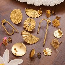10pcs Stainless Steel 18K Gold-Plated Minimalist Fan-Shaped / Star / Braided Pattern / Geometric Welded Hoop Stud Earrings Suitable For DIY Earring Jewelry Making And Everyday Wear Earrings For Women - Earrings - View 4