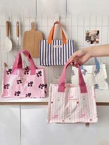 1个可爱卡通印花午餐包，适合上班族、学生，时尚便携，大容量多功能设计 - 彩色 - 查看 1