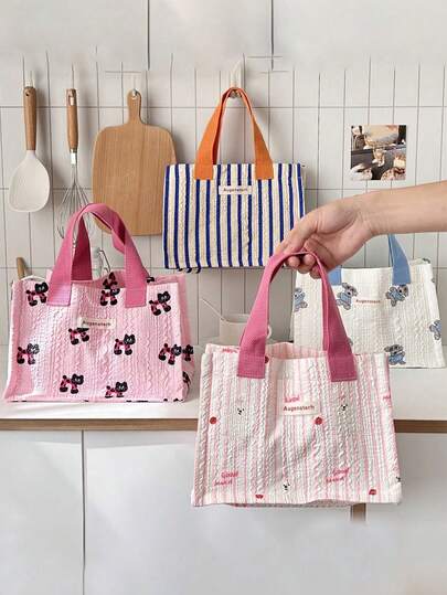 1Pc Cute Cartoon Printed Lunch Bag For Office Workers,Students, Stylish And Portable Lunch Box Bag With Large Capacity And Multi-Functional Design