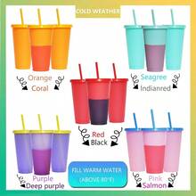 Juego de 5 vasos de plástico de 24 onzas tazas reutilizables para café helado y licuado con tapas y pajitas para fiestas y viajes - 5Cambio - Ver 2