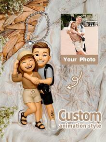 1-4pcs Custom Acrylic Pendants & Portrait Ornaments - Personalized Digital Art With Metal Chain, Photo To Cartoon Wedding Keepsake, Anniversary Gift, For Special Someone, Couples, Family, Multi-Functional Durable Reusable Wall Decor - Ideal Wedding, Birthday, Valentine's Day, Anniversary - Red and White - View 3