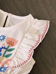 Summer New Baby Girls Cute Floral Ruffle Trim Bodysuit + Headband Set - Multicolor - View 4