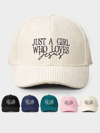 1 件刺绣“JUST A GIRL”灯芯绒棒球帽，可调节户外运动帽，适合春秋旅行的休闲防晒帽，时尚百搭遮阳帽，年轻人的 Y2K 风格