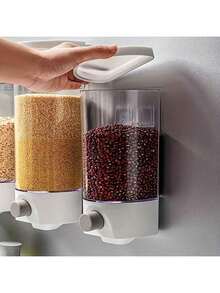 Brodark 1 recipient transparent etanș pentru depozitarea alimentelor uscate, cu dozator, suport pentru cereale/gustări montat pe perete - Multicolor - Vizualizare 2