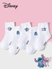 Disney 1/5/10双装儿童/女童秋冬蕾丝边袜子，校园风可爱卡通图案，时尚柔软透气运动袜，百搭蕾丝袜，适合返校、校园、运动、课堂、新学期等场合，学生适用 - 彩色 - 查看 10