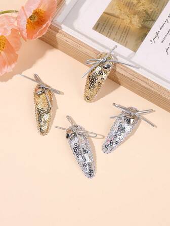 4 piezas de lazos dorados y plateados para el cabello de niñas, con clips de pelo brillantes con purpurina en forma de corazón, pasadores de pelo casuales, regalos para niñas, pasadores de pelo, accesorios para el cabello de adolescentes