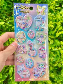 3D闪亮魔法卡通动物注水装饰贴纸，趣味注水贴纸，适用于水瓶、冰箱、手机壳、笔记本、剪贴簿、奖励手工礼品