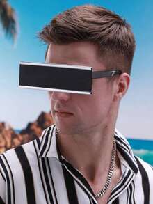 1pc Flat Top Personalized Photography Prop, Movie Selfie Mosaic Flat Plate Beach Party Cool Prop, Comes With Anti-Lost Rope And Glasses Cloth (Glasses Case Not Included) - Silver - View 6