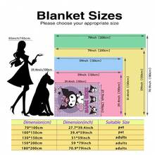 SANRIO 1 buah Selimut Flanel Bertema Kuromi, Nama Dapat Disesuaikan, Gaya - Cocok untuk Semua Musim, Lembut, Sempurna untuk Sofa, Luar Ruangan - Hadiah Ulang Tahun dan Liburan yang Ideal untuk Keluarga dan Teman - MultiWarna - View 6
