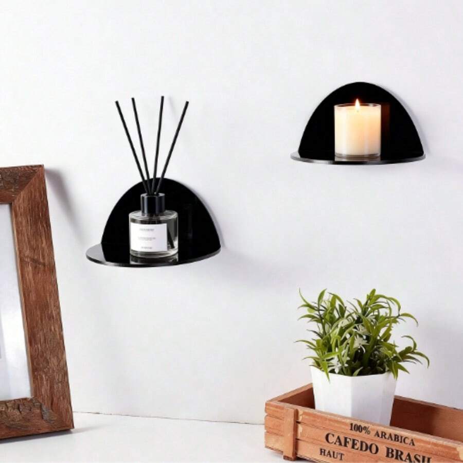 3件套亚克力悬浮置物架，适用于墙面装饰，可摆放植物、花卉、玩具、蜡烛等，是家居收纳的理想之选，也适用于走廊、卧室、客厅等空间，可用作圣诞装饰、墙面装饰或优雅的房间装饰。 - 彩色 - 查看 1