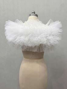 1pc Black Tulle & Mesh Bridal Shawl, Fluffy Short White Wedding Shrug Collar Accessory,Elegant,Birthday - Multicolor - View 4