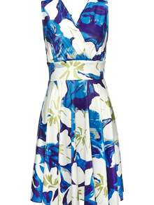 Boho    Knot  Wrap  Pleated    Beach  Vacation    Sleeveless Wrap Look Dress - 藍色 - 查看 3