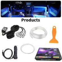 Interior Car LED Strip Lights With Wireless APP, RGB 5 In 1 Ambient Lighting Kits With 6M Fiber Optic, 16 Million Colors Car Neon Lights, Sync To Music Light Car - 彩色 - 查看 12