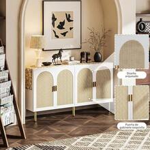 Muebles y accesorios para cocina y comedor.Alacenas para Cocina 1.2 MBufetera Mueble con 4 Puertas Credenza Bufetera con 4 Puertas de Ratán l para Cocina Comedor Sala de Estar. Blanco - blanco - Ver 6