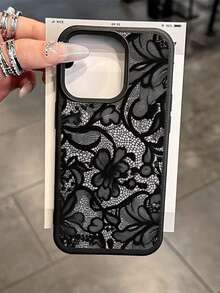 1pc Lace Flower Pattern Personalized Litchi Texture Full Body Shockproof TPU Fashionable Phone Case Suitable For IPhone 17 16 15 14 13 12 11 Pro Max Air 7 8 Plus SE2 SE3 XR X XS