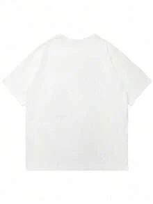 Camiseta de manga corta con cuello redondo y estampado de palmeras de moda para hombre, informal - Blanco - Ver 2
