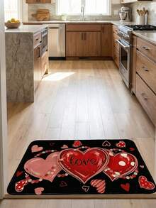 1pc Valentine's Day, Mother's Day Gift Kitchen Rug, Wedding Anniversary Kitchen Mat, Suitable For Floors, Faux Sheepskin Black Kitchen Decor Doormat (19.69"X31.5"/19.69"X59.06"), Kitchen Decor, Home Decor, Fashionable Rug, Gift Shopping, Heart-Shaped Carpet, Kitchen Mat, Kitchen Rug, Kitchen Mat Set - Multicolor - View 4
