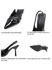 Women's Pointed Toe Kitten Heel Slip-On Sandals - Black - View 8