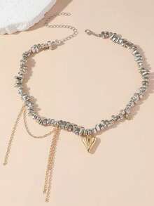 1件时尚优雅女士不对称串珠心形流苏水钻项链，精致颈链设计 - 不規則愛心流蘇項鍊 - 查看 4