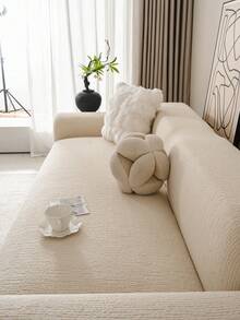 1pc All-Season Stretch Sofa Cover, Fabric Anti-Slip Full Coverage Sofa Seat Cushion, Washable Sofa Throw Blanket, Dust-Proof & Durable, Pet-Friendly, Suitable For Bedroom, Office, Living Room - Beige - View 7