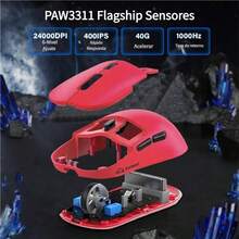 Free wolf A6 Mouse Gamer Mouse Inalámbrico con Bluetooth/2.4G/USB-C hasta 24000 dpi Ratón Gamer Recargable para Windows  Rojo - Rojo - Ver 5
