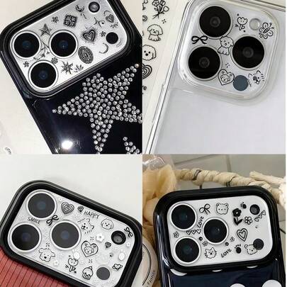 1片创意DIY镜头保护膜钢化玻璃贴纸，兼容苹果11 Pro Max/12 Pro Max/13 Pro Max/14 Pro Max/15 Pro Max/16 Pro Max/17 Pro Max，适用于日常、办公、家庭使用，防水防震防摔防刮花。