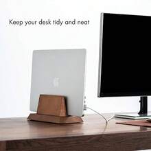 Adjustable Vertical Laptop Stand Holder Compatible With All Laptops, Solid Wood Stand, Wooden Holder, Manually Adjustable Without Any - màu nâu - Xem 3