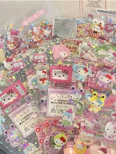 10张随机可爱粉色卡哇伊风格贴纸，适用于水瓶、笔记本电脑和手机装饰，可作为闺蜜拆箱礼物和派对小礼品（部分款式可能存在色差）