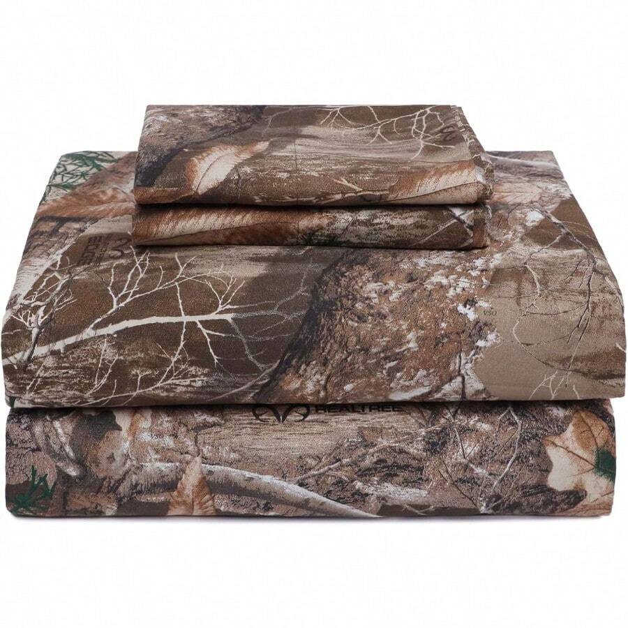 VISI-ONE Realtree Edge Camouflage Bedding Queen Size Sheet Set - 4 Piece with Polycotton Fabric Super Soft Hunting and Outdoor Rustic Bed Set for Bedroom Resort Huts Harbor Brown - marrón - Ver 1