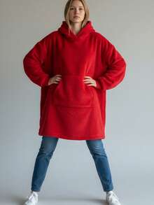 Maxi Sudadera de Felpa, Sudadera Afelpada Unitalla, Con Colores diferentes - Rojo - Ver 7