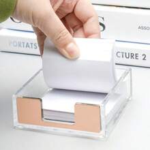 Clear Acrylic Stciky Note Holder Rose Gold Self Stick Memo Pad Holder 5mm Super Thick Notes Cards Cube Dispenser Case for Office Home School Elegant Desk Accessory - Mención de honor - Ver 3