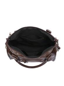 2025 New Women's Bag, Y2K Retro Motorcycle Bag, Soft Leather Large Capacity Tote Bag, Dystopian Style Shoulder Bag, Women's Crossbody Bag, Super Soft Fabric - Coffee - View 7