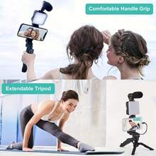 Kit de videoblogging portátil con LED. Soporte telefónico. Ideal para vivir al aire libre, videollamadas y videoblogging. Adaptador de auriculares tipo C no incluido - Negro - Ver 10