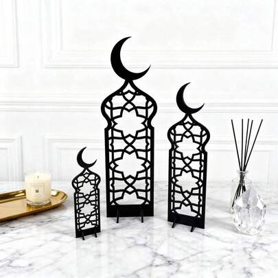 قطعة واحدة من الديكور المنزلي من الأكريليك، بشكل هلال القمر، بطراز عيد، زخرفة مكتبية، مقاوم للماء والرطوبة، سهل التنظيف، بتصميم بسيط، مناسب لديكور غرفة الطعام والمعيشة والمطبخ والنوم والحمام والمكتب