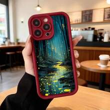Cubierta de teléfono con diseño de bosque mágico azul y amarillo para iPhone 14 Pro Max resistente a golpes ideal para uso diario en cafeterías y espacios urbanos,Aplicable a los teléfonos de la serie Apple y Galaxy - Café integral - Ver 5