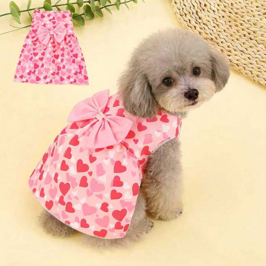 Ropa para mascotas, vestido para gato, ropa para perro, vestido, ropa para perro, vestido para gato, vestido de princesa, rojo, rosa, corazón - Rosa - Ver 1