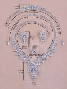 CORUIXI 4件套女士优雅首饰套装 - 银色水滴形锆石项链、手链、耳环、戒指，闪亮配饰，适合婚礼、派对、生日等场合 - 銀色 - 查看 9