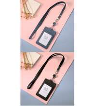 紋理卡片套，可縮收夾和掛繩，適用於學生和專業人士，PU皮革身份證卡卷軸 - 豎 - 查看 22