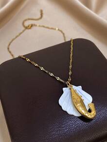 1Pc Ocean-Themed Gold Necklace With Small Shrimp And Seashell Pendants, Stylish Nautical Jewelry, Suitable For Everyday Casual Wear, A Perfect Valentine's Day Gift, Unisex - Multicolor - View 4